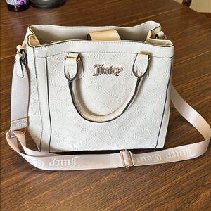 Juicy Couture Cream Embossed Satchel with Logo Strap